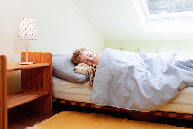 Novaline verzwaringsdeken met hoes katoen blauw kind slaapt met knuffel